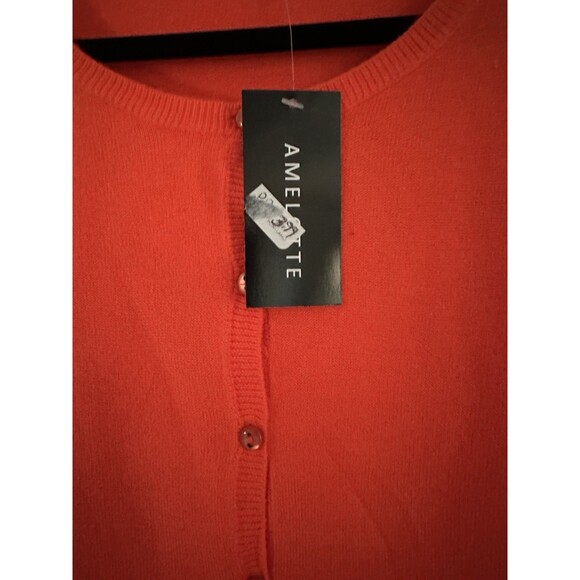 Amelotte Bright Orange Long Sleeve Crew Neck Button Down Cardigan Sweater Sz L - Picture 4 of 7